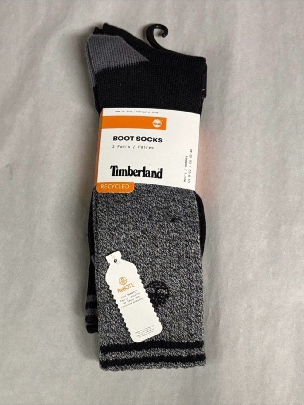 New Timberland Socks Men’s 2 Pair Gray & Black Boot Socks Casual Activewear
